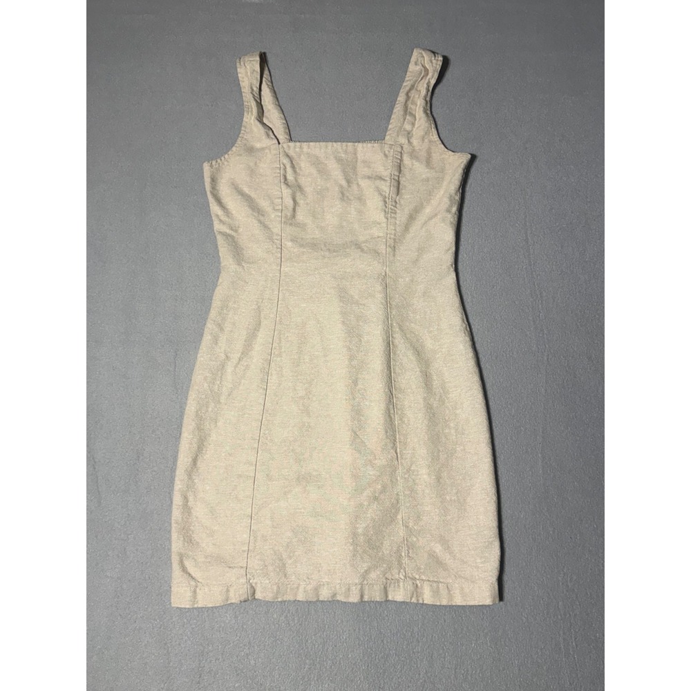 Old Navy Oatmeal Beige Smocked Back Mini Dress Square Neck Sleeveless Small Tall
